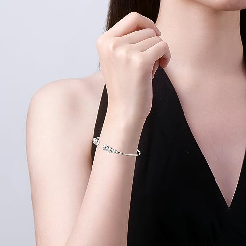 PROSTORY Moissanite Cuff Bangle, 1.8cttw D Color Lab Created Diamond Bracelet fit 7" Below Wrist, 18K Gold Plated Sterling Silver Bangle for Women or Girlfriend Birthday Gifts (Silver)
