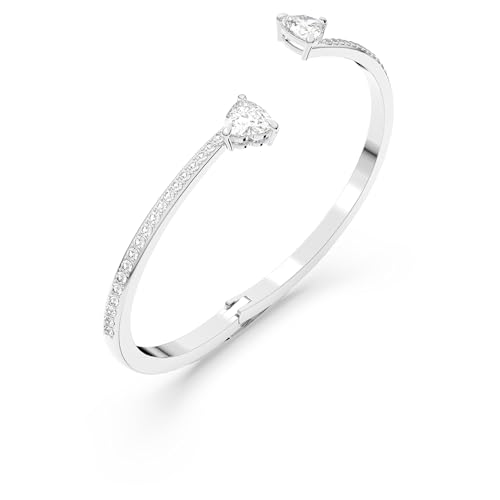 SWAROVSKI Attract Soul Heart Bangle Bracelet, Heart-Shaped Clear Crystals on a Rhodium Finish Cuff, Size M, from the Attract Soul Collection