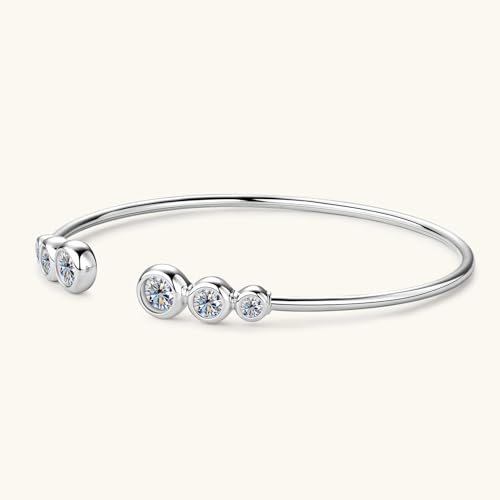 PROSTORY Moissanite Cuff Bangle, 1.8cttw D Color Lab Created Diamond Bracelet fit 7" Below Wrist, 18K Gold Plated Sterling Silver Bangle for Women or Girlfriend Birthday Gifts (Silver)