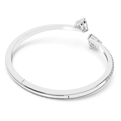SWAROVSKI Attract Soul Heart Bangle Bracelet, Heart-Shaped Clear Crystals on a Rhodium Finish Cuff, Size M, from the Attract Soul Collection
