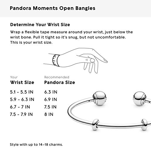 Pandora Moments Sterling Silver Open Bangle for Women - Compatible Moments Charms - Sterling Silver Bracelet - Gift for Her - 6.9", With Gift Box