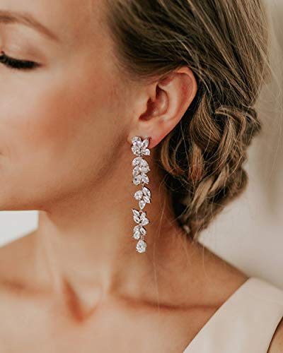 SWEETV Silver Crystal Chandelier Earrings for Women Brides