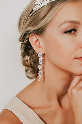 SWEETV Silver Crystal Chandelier Earrings for Women Brides
