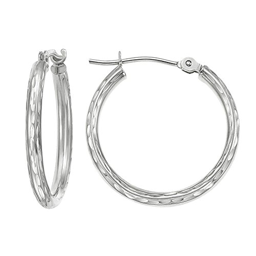 14k White Gold Full Diamond-cut Round Earrings