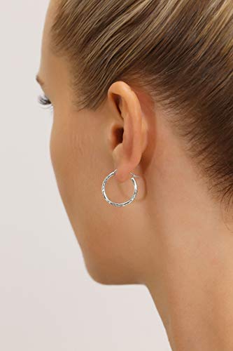 14k White Gold Full Diamond-cut Round Earrings