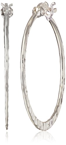 Sterling Silver Hammered Hoop Earrings, 1.45" Diameter