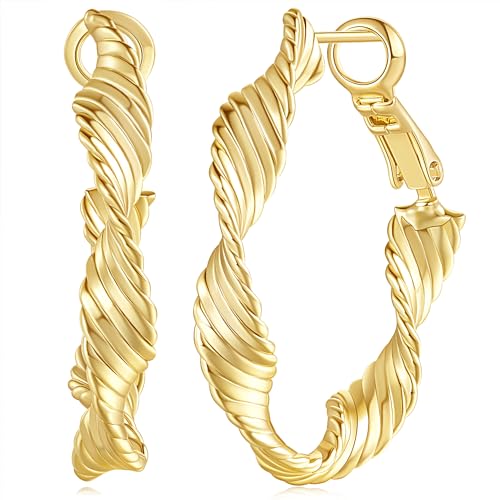 SANDRA REDD 14K Gold Twisted Big Hoop Earrings