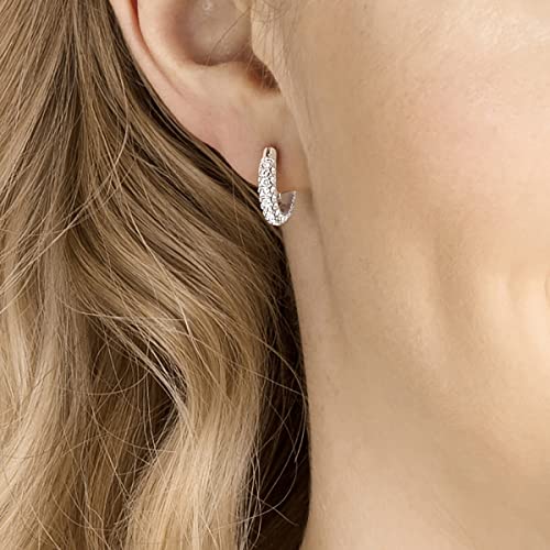 Clear Swarovski Crystal Mini Hoop Earrings, Rhodium Plated