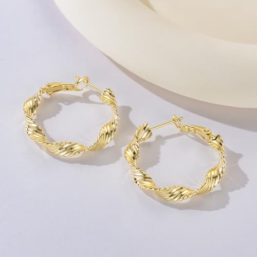 SANDRA REDD 14K Gold Twisted Big Hoop Earrings