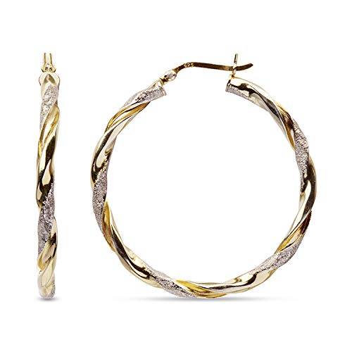 LeCalla Twisted Two-Tone 925 Silver Hoop Earrings