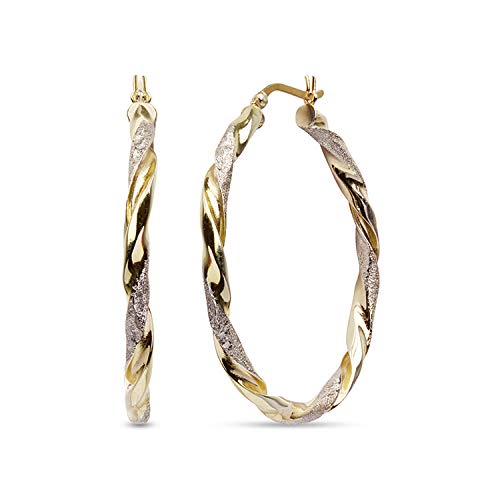 LeCalla Twisted Two-Tone 925 Silver Hoop Earrings