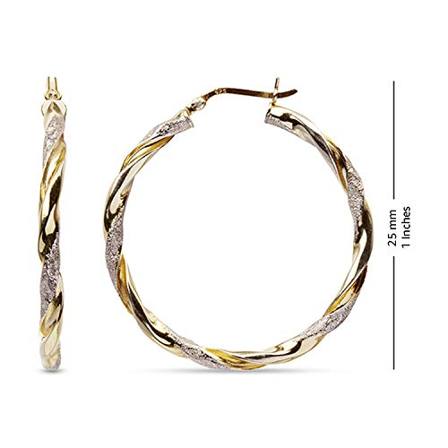 LeCalla Twisted Two-Tone 925 Silver Hoop Earrings