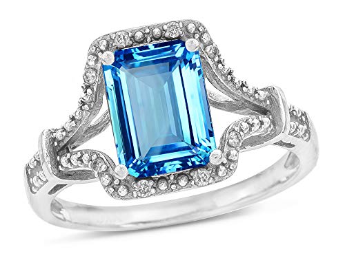 Vintage Style Genuine Blue Topaz Split Shank Ring