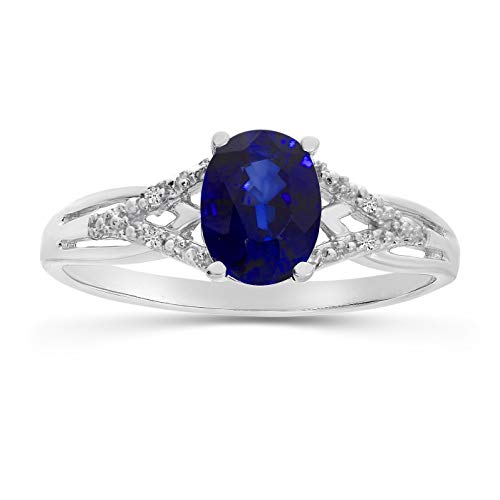 10k White Gold Sapphire Diamond Ring - Size 7