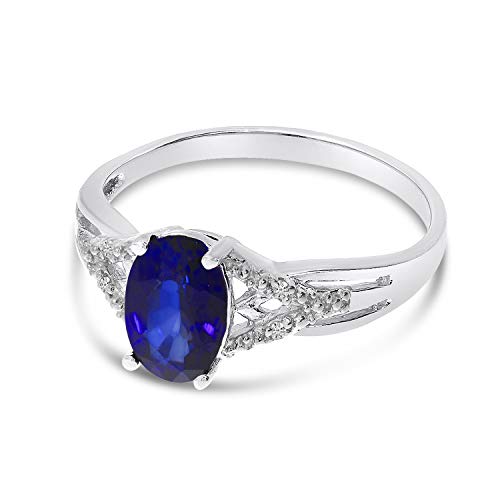 10k White Gold Sapphire Diamond Ring - Size 7