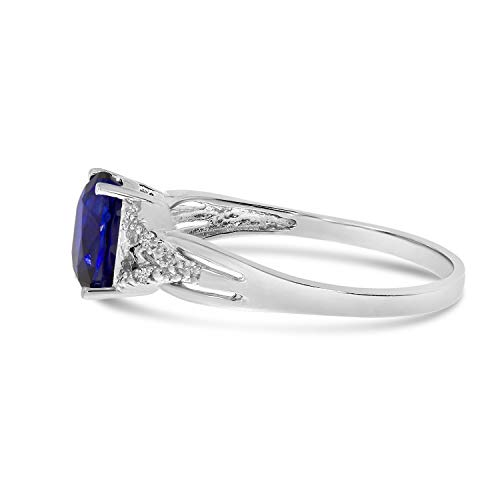 10k White Gold Sapphire Diamond Ring - Size 7