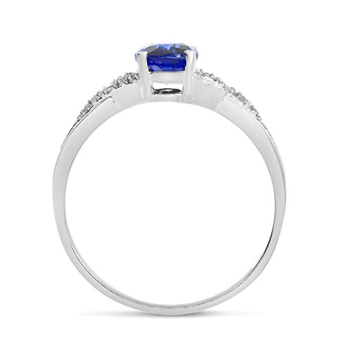 10k White Gold Sapphire Diamond Ring - Size 7