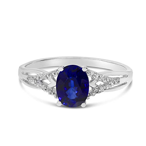 10k White Gold Sapphire Diamond Ring - Size 7