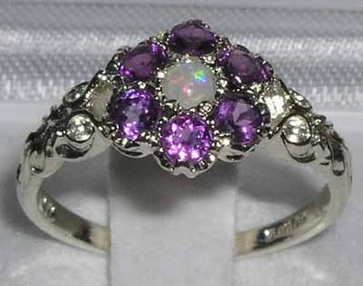 Genuine Opal & Amethyst Size 9 Promise Ring