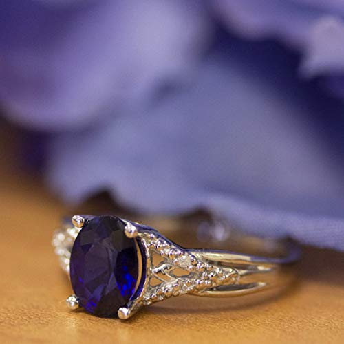 10k White Gold Sapphire Diamond Ring - Size 7