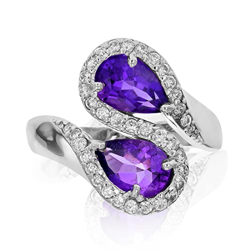 Purple Amethyst Ring in .925 Silver with Rhodium