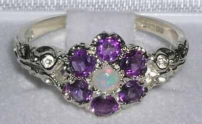 Genuine Opal & Amethyst Size 9 Promise Ring