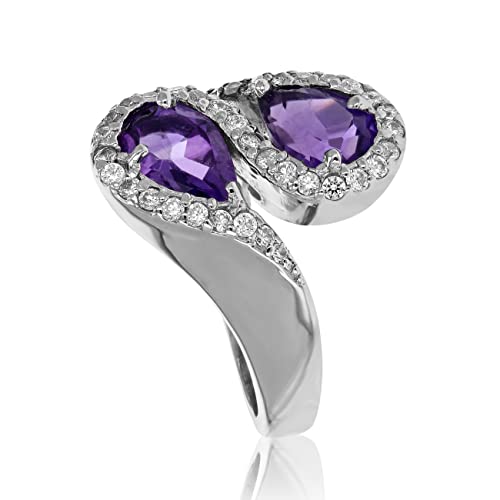 Purple Amethyst Ring in .925 Silver with Rhodium