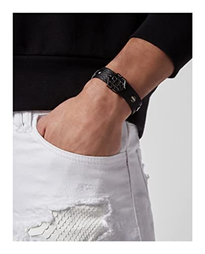 Philipp Plein Mens Silver Hexagon Calf Leather Bracelet