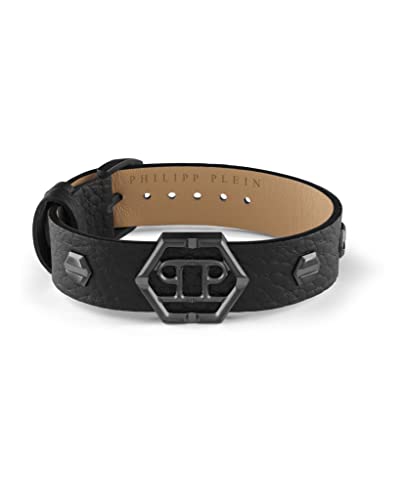 Philipp Plein Mens Silver Hexagon Calf Leather Bracelet