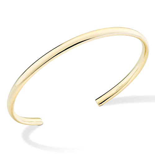 Miabella 925 Sterling Silver or 18Kt Yellow Gold Over Silver Italian Adjustable 4mm Open Cuff Polished Bangle Bracelet for Women 7.25-7.5 Inch, Made in Italy (Yellow-Gold-Plated-Silver)