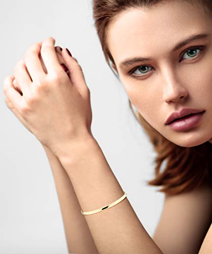 Miabella 925 Sterling Silver or 18Kt Yellow Gold Over Silver Italian Adjustable 4mm Open Cuff Polished Bangle Bracelet for Women 7.25-7.5 Inch, Made in Italy (Yellow-Gold-Plated-Silver)