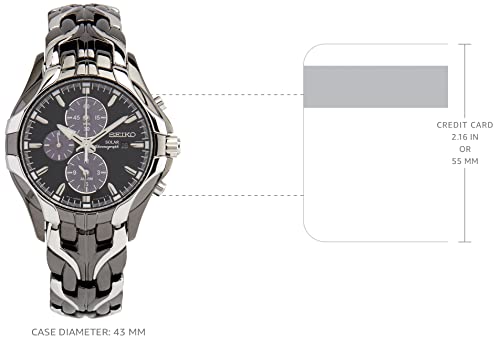 Seiko Men's Analog Solar Watch, 43mm, Stainless Steel