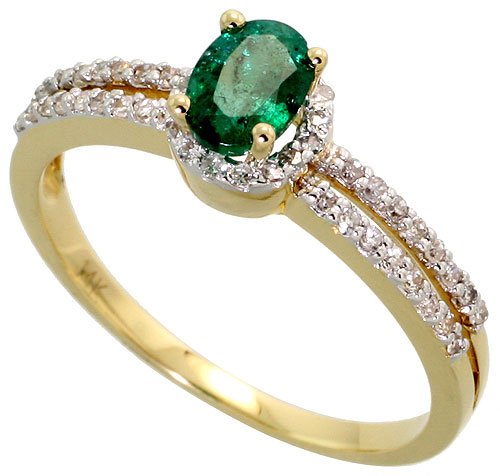 14k Gold Emerald Ring with Diamonds, size 8