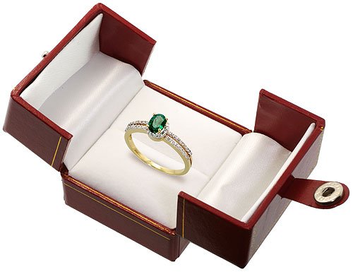 14k Gold Emerald Ring with Diamonds, size 8