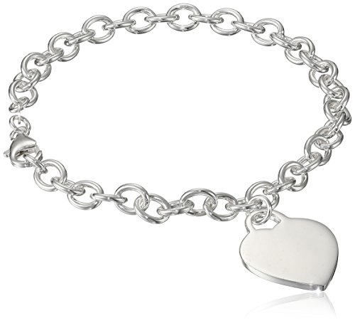 Amazon Essentials Sterling Silver Charm Bracelet with Large Heart Charm, 9" (previously Amazon Collection)