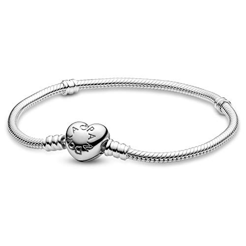 PANDORA Jewelry - Moments Heart Clasp Snake Chain Charm Bracelet for Women in Sterling Silver, 6.7 in / 17 cm
