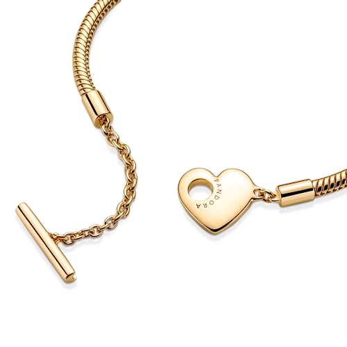 Pandora Moments Heart T-Bar Closure Snake Chain Bracelet - 14k Gold-Plated Charm Bracelet for Women - Compatible Moments Charms - 8.3" - With Gift Box