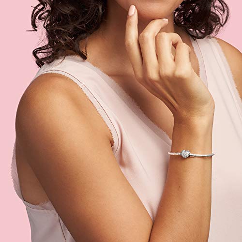 Pandora Moments Sparkling Heart Clasp Snake Chain Bracelet - Compatible Moments Charms - Sterling Silver Charm Bracelet for Women - Gift for Her - 8.3"