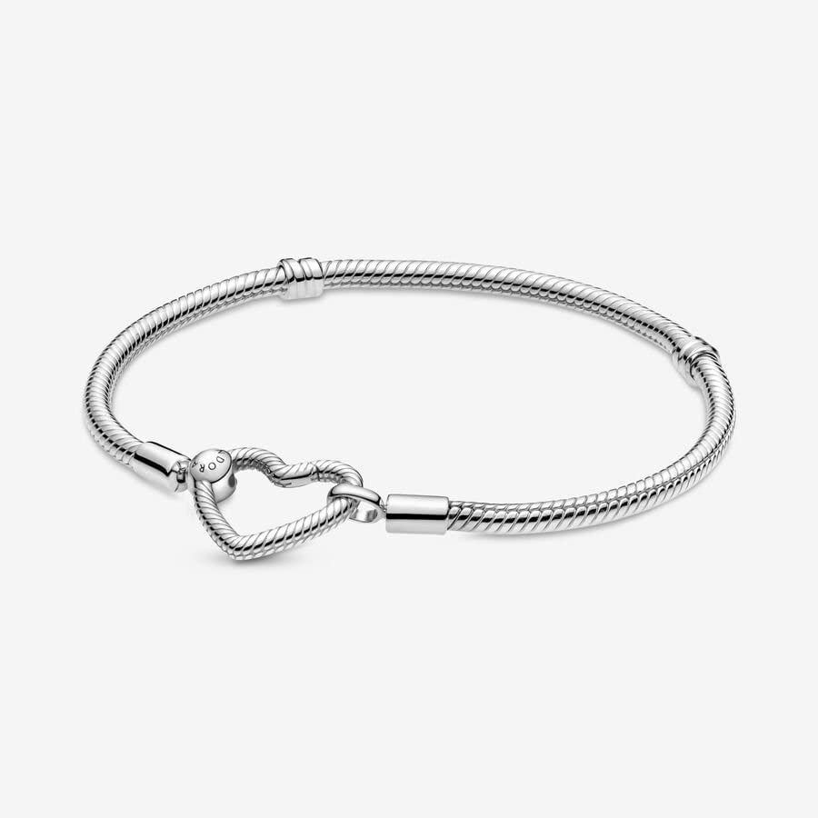 Pandora Moments Heart Clasp Snake Chain Bracelet - Charm Bracelet for Women - Compatible Moments Charms - Sterling Silver - 7.5" - With Gift Box