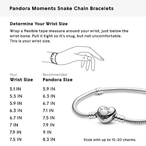 PANDORA Jewelry - Moments Heart Clasp Snake Chain Charm Bracelet for Women in Sterling Silver, 6.7 in / 17 cm