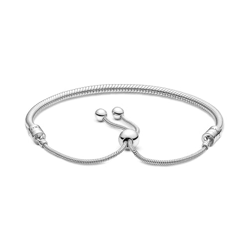 Pandora Moments Snake Chain Slider Bracelet - Charm Bracelet for Women - Sterling Silver with Clear Cubic Zirconia - 11"