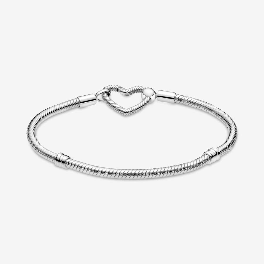 Pandora Moments Heart Clasp Snake Chain Bracelet - Charm Bracelet for Women - Compatible Moments Charms - Sterling Silver - 7.5" - With Gift Box