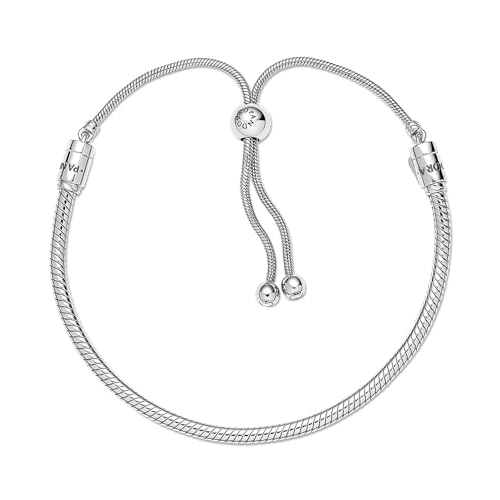 Pandora Moments Snake Chain Slider Bracelet - Charm Bracelet for Women - Sterling Silver with Clear Cubic Zirconia - 11"