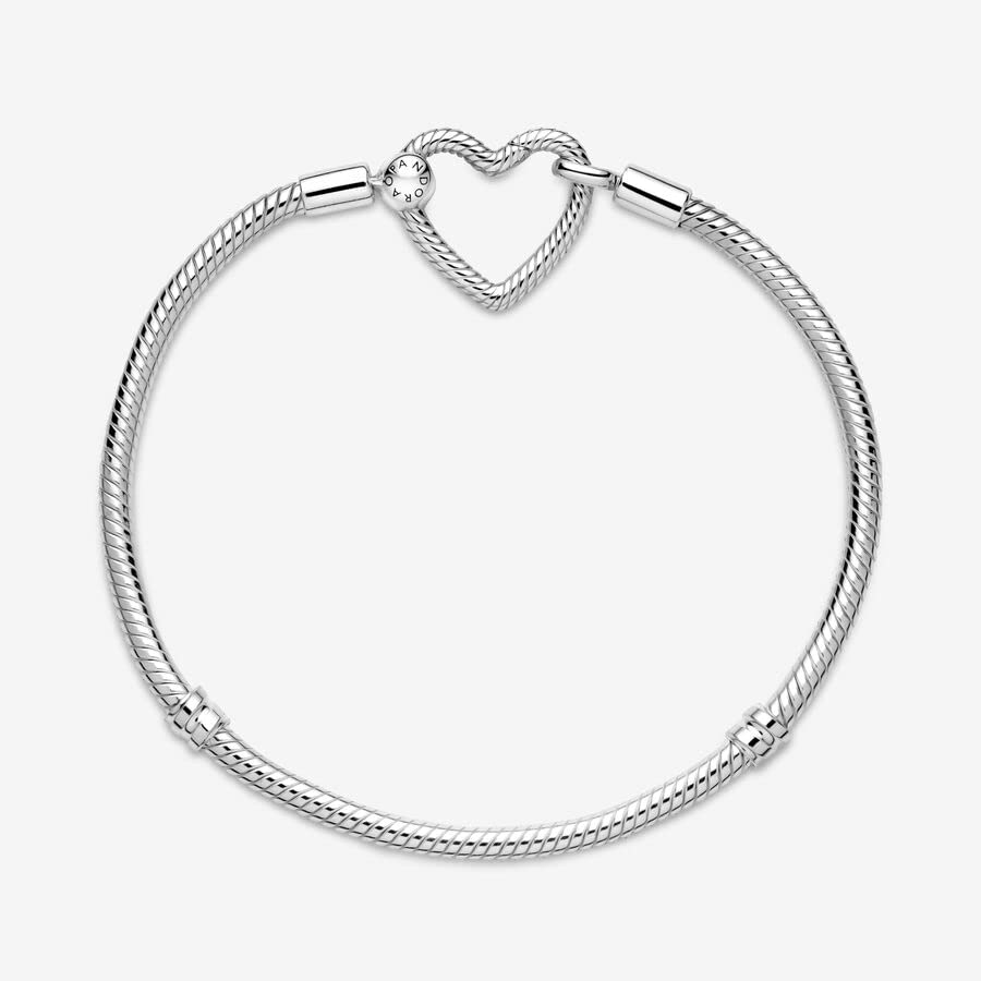 Pandora Moments Heart Clasp Snake Chain Bracelet - Charm Bracelet for Women - Compatible Moments Charms - Sterling Silver - 7.5" - With Gift Box
