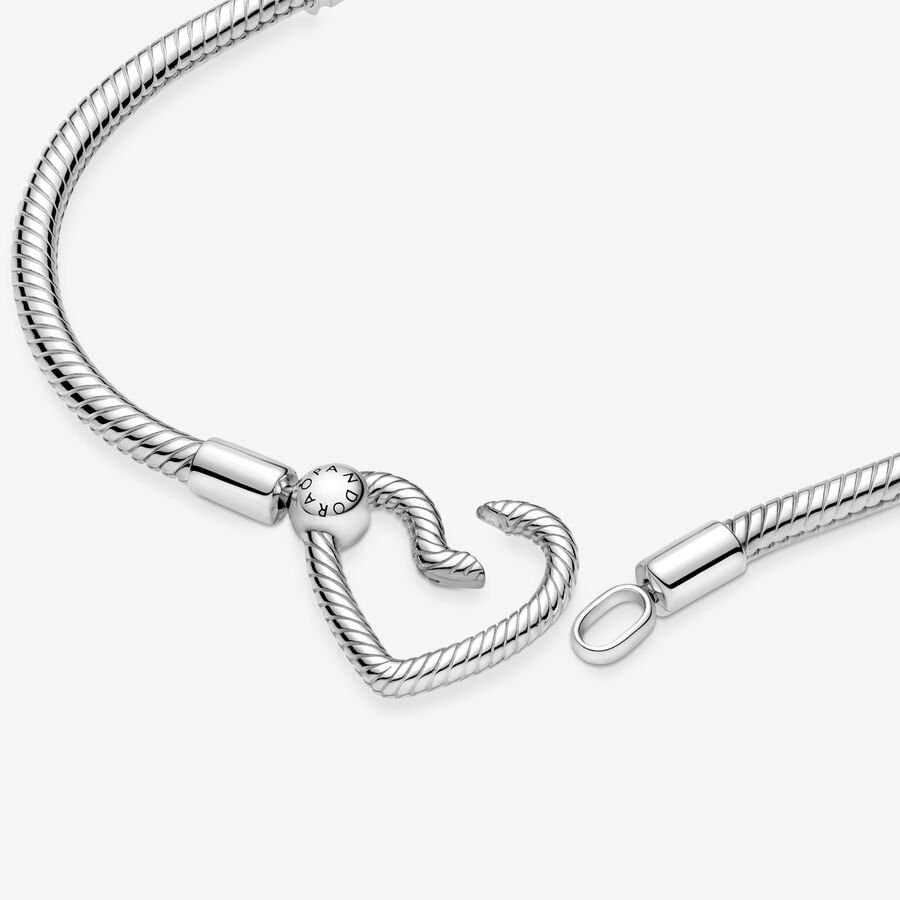 Pandora Moments Heart Clasp Snake Chain Bracelet - Charm Bracelet for Women - Compatible Moments Charms - Sterling Silver - 7.5" - With Gift Box
