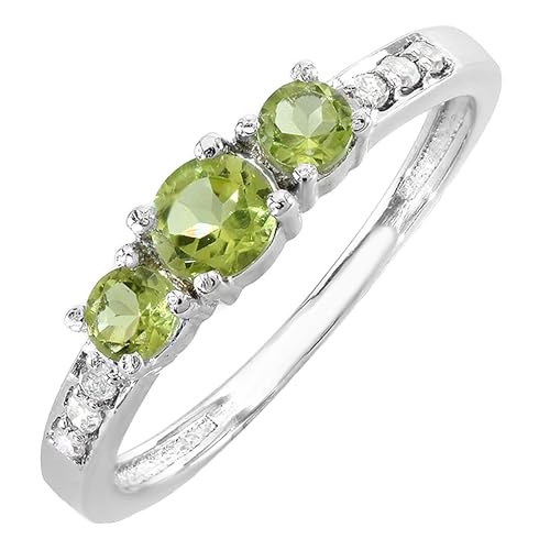 Peridot and White Diamond Three Stone Engagement Ring
