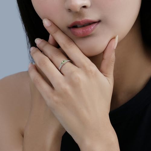 Peridot and White Diamond Three Stone Engagement Ring