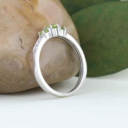 Peridot and White Diamond Three Stone Engagement Ring