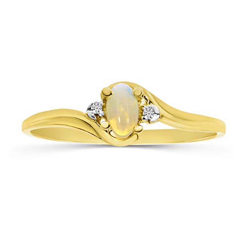 10k Yellow Gold Oval Opal Diamond Ring Size 7