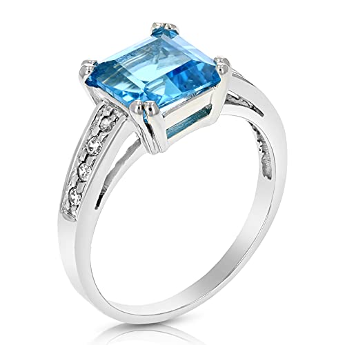 Swiss Blue Topaz Ring in Sterling Silver Princess Shape